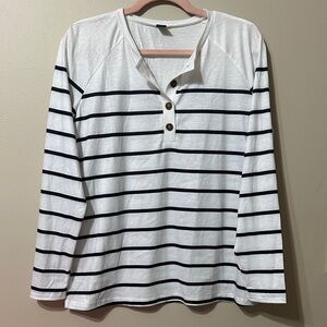 SHEIN Striped Black & White Long Sleeve Henley